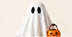 Simple ghost costume and small pumpkin bucket